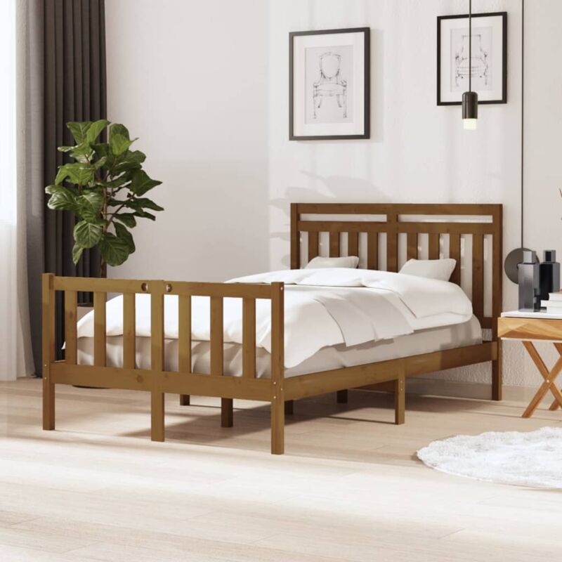 Estructura de cama Marco de Cama Somier de Cama madera maciza marrón miel  120x190 cm SDV973555