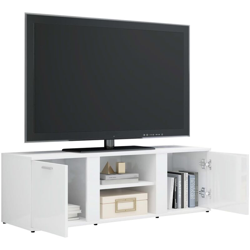 vidaXL Mueble de TV Salón Comedor Televisión Televisor Equipo de Música  Armario Bajo Almacenaje Soporte de Contrachapada Blanco Brillante  100x30x30cm