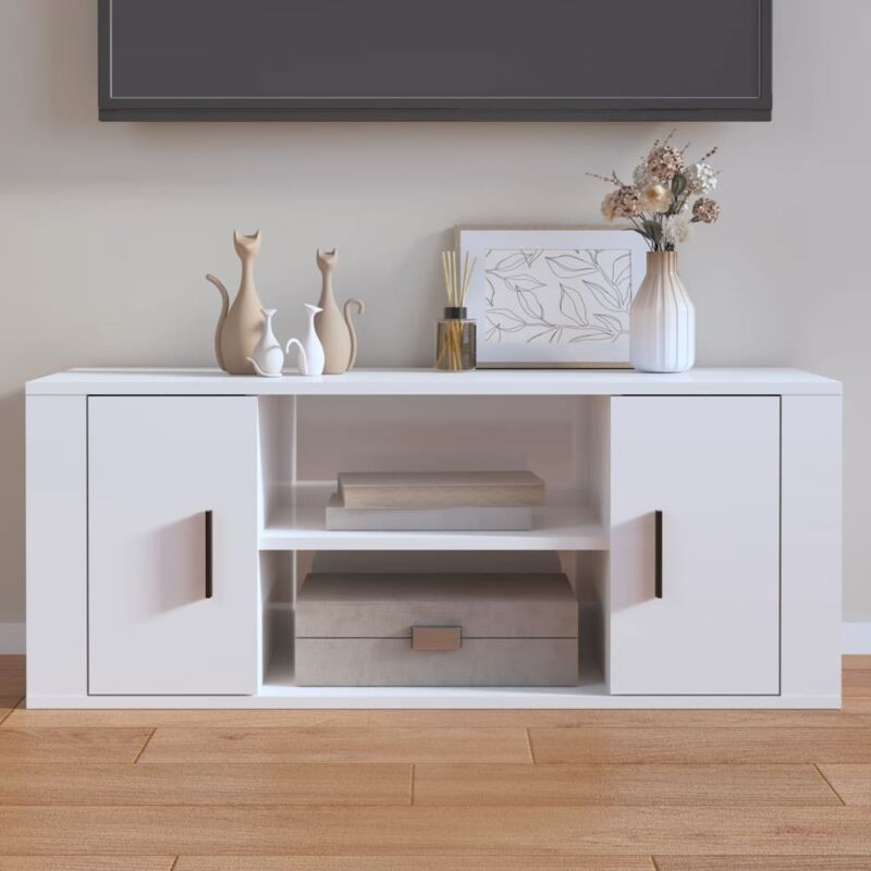Mueble Hifi de madera lacada color crema que contiene va…