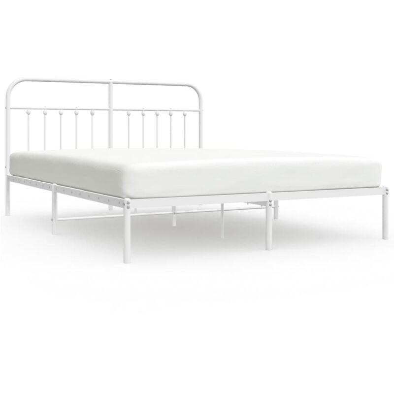 Cama de matrimonio，Estructura de cama，Cama para adulto，Marco de Camade  metal con cabecero blanca