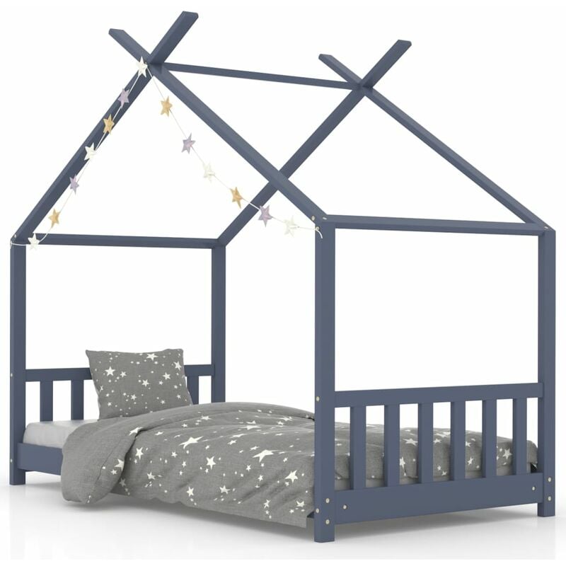 Marco de cama para niños, marco de madera de pino maciza con barandilla de  seguridad, muebles clásicos de madera para dormir, cama individual para