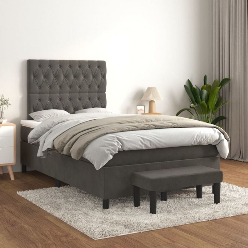 Estructura de cama box spring tela gris oscuro 160x200 cm - Conforama