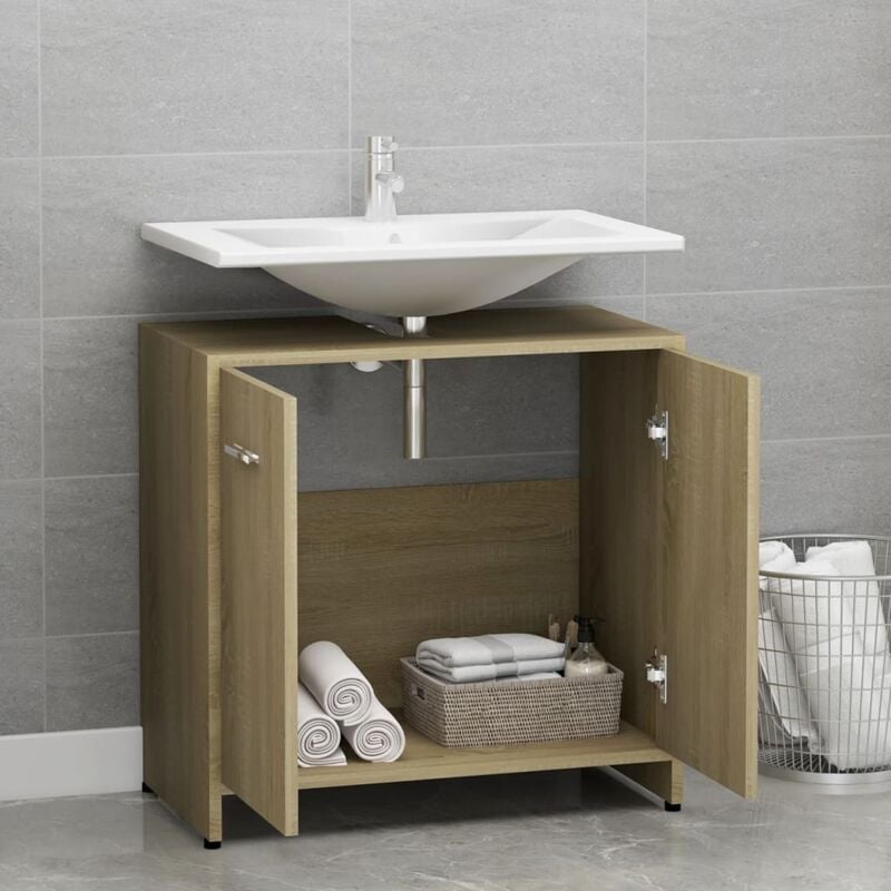 Armario de baño,Mueble Baño madera contrachapada color roble 60x33x61 cm  vidaXL