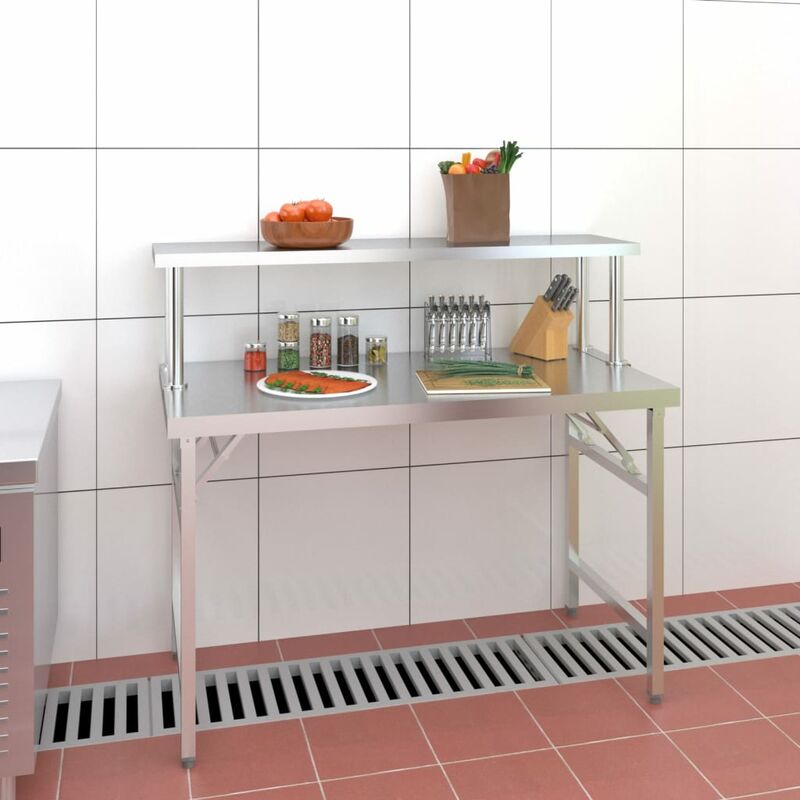 vidaXL Mesa de trabajo para cocina con ruedas acero inox 100x60x85 cm