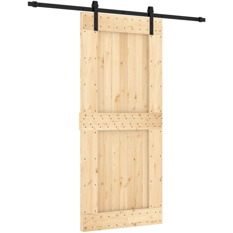 Puerta corredera con herrajes de acero fabricada en madera dura de pino con  acabado natural 90 x 210 cm Vida XL