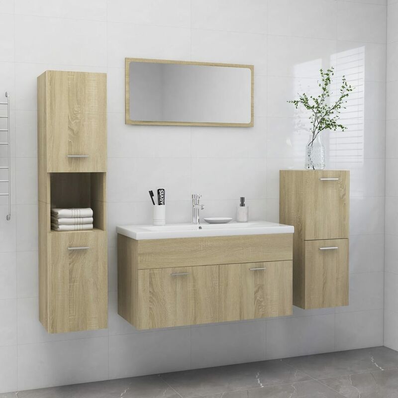 Conjunto de muebles de baño 3 piezas aglomerado roble sonoma