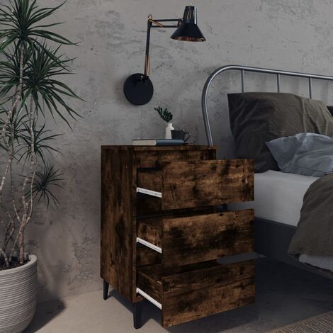 Moderna mesita de noche, mesita de noche moderna con 1 cajón, mesa auxiliar  de metal y madera para dormitorio, muebles de noche para dormitorio, sala