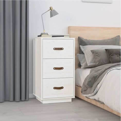 Mesita de noche para Dormitorio Mesa auxiliar madera maciza de pino blanco  40x40x75 cm ES16003A