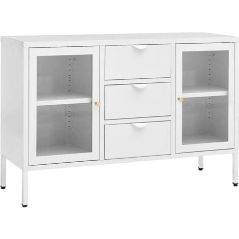 Armario de cocina,Aparador,Aparador Mueble industrial de metal y vidrio  blanco 105x35x62 cm -ME67733