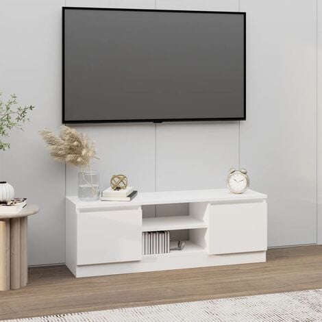 Mueble TV salón Mesa de TV Mueble de televisión con puerta blanco 102x30x36  cm ES62615A