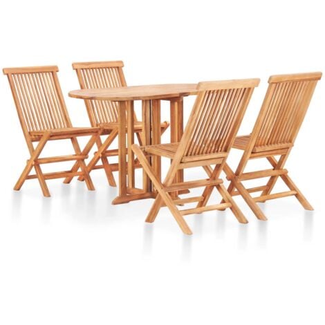 Mesa y taburetes altos plegables 5 piezas madera maciza de teca