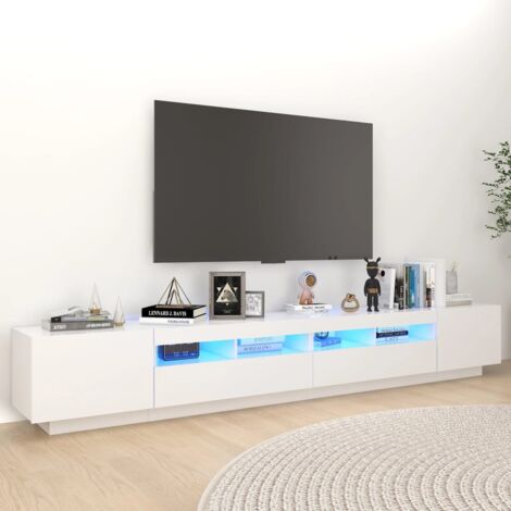 Mueble de TV blanco moderno con iluminación LED variable, comedor 240cm