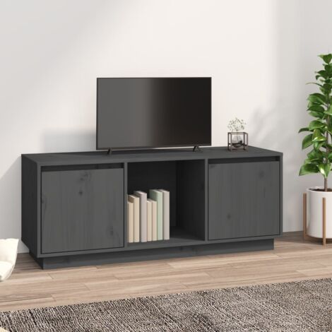 Mueble TV salón Mesa de TV Mueble de televisión madera maciza de pino negro  110x35x40,5 cm ES15169A