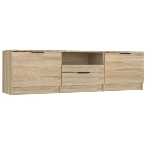 Mueble TV salón Mesa de TV  Mueble de televisión  madera contrachapada roble Sonoma 140x35x40 cm ES84572A