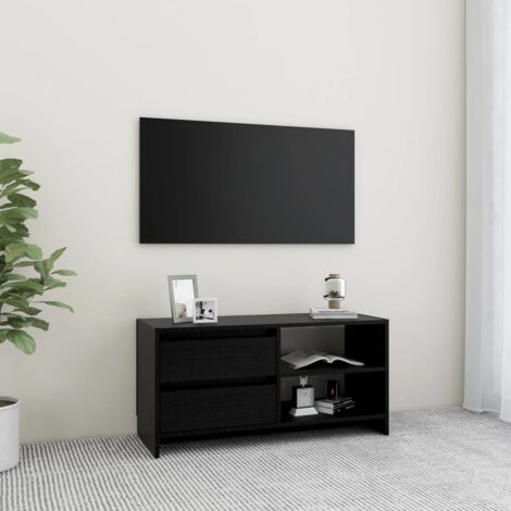 Mueble TV de estilo industrial de madera de pino acabado cera y negro,  barato. .
