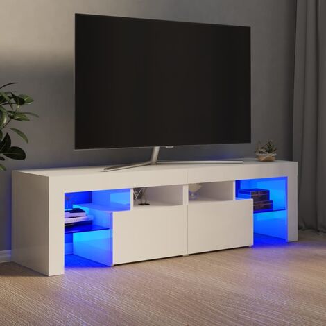 GuyAna Mueble de TV con Luces LED Blanco Brillante 135x39x30 cm Movel Sala  Mesa Television