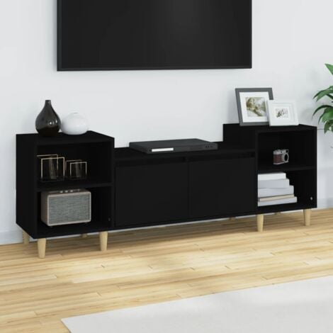 Mueble TV salón Mesa de TV Mueble de televisión madera contrachapada negro  160x35x55 cm ES74209A