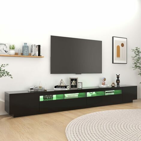 Mueble TV, Televisión, 200x57x35cm, Chimenea eléctrica, Diseño industrial,  Negro