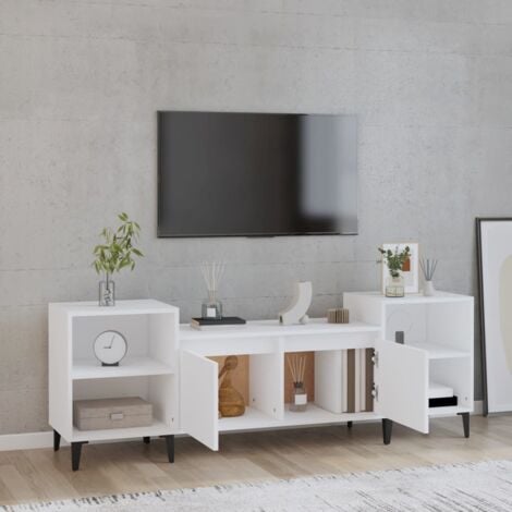 Mueble TV salón Mesa de TV Mueble de televisión madera contrachapada blanco  160x35x55 cm ES35393A