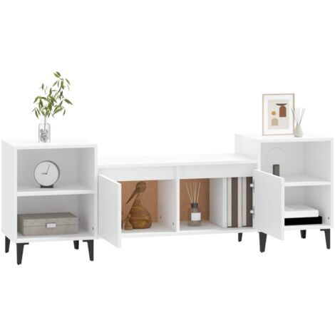 Mueble TV salón Mesa de TV Mueble de televisión madera contrachapada blanco  160x35x55 cm ES35393A