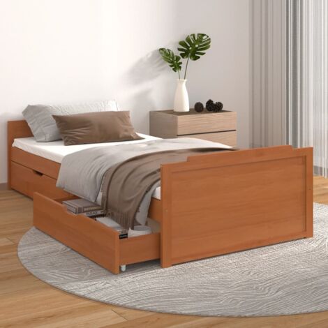 Estructura de cama madera maciza de pino marrón miel 160x200 cm -  referencia Mqm-3104751