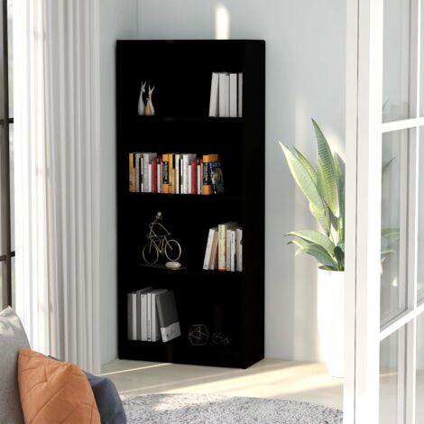 Estantería para Libros 4 niveles Librería madera contrachapada negra 60x24x142 cm ES45379A