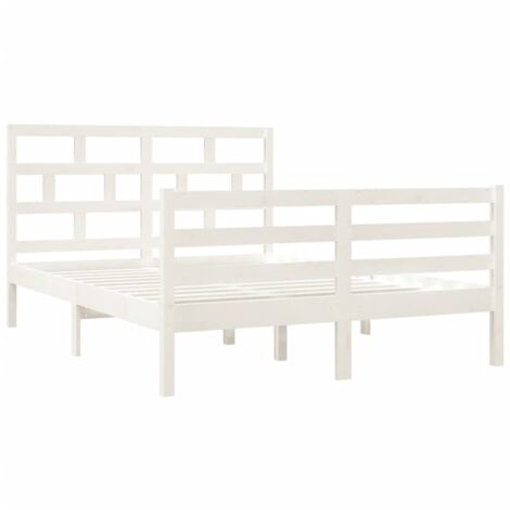 Cama Moderno Estructura de Cama para adulto doble madera maciza blanco  135x190 cm ES55890A
