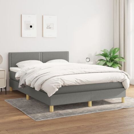 Cama con somier y colchón Gris oscuro 90x200 cm Tela