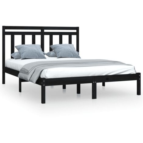 Cama Moderno Estructura de Cama para adulto doble madera maciza negro  135x190 cm ES11989A