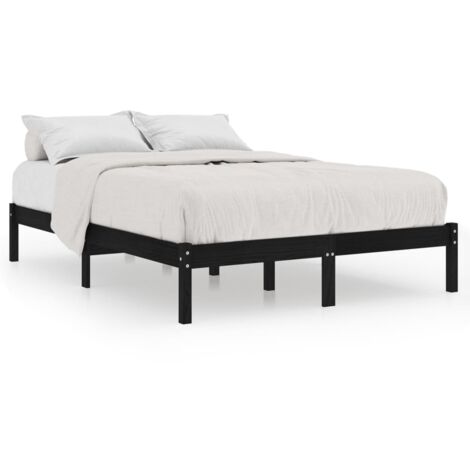 Cama Moderno Estructura de Cama para adulto doble madera maciza negro  135x190 cm ES11989A