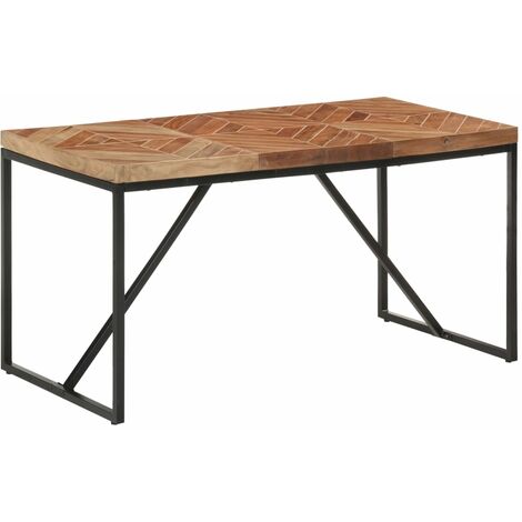  Mesa de comedor con mesa de madera y patas de metal en forma de  U para comedor y cocina, mesa rectangular de decoración del hogar, madera  de acacia maciza : Hogar