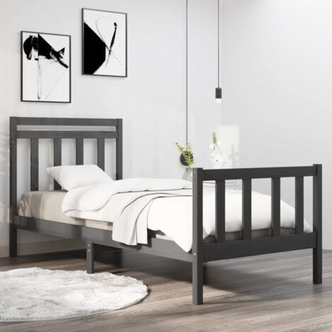 Estructura de cama individual madera maciza blanca 90x190 cm