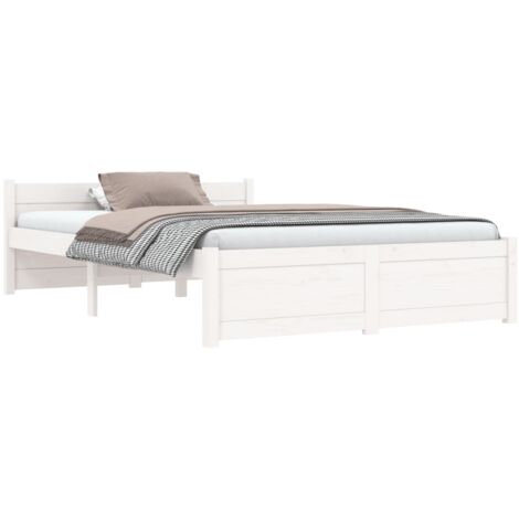 Cama Moderno Estructura de Cama para adulto doble madera maciza blanco  135x190 cm ES55890A