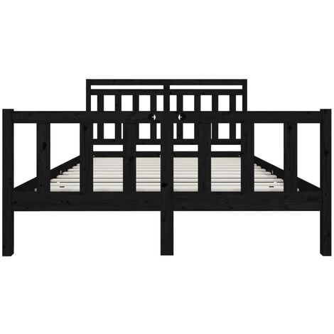 Cama Moderno Estructura de Cama para adulto de madera maciza negra 150x200  cm ES14396A