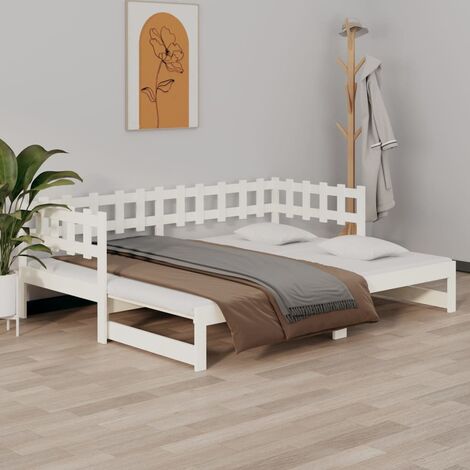 Sofá cama extensible con nido, sofá cama individual con cajones de  almacenamiento, marco de sofá cama de madera, no requiere somier, color  blanco