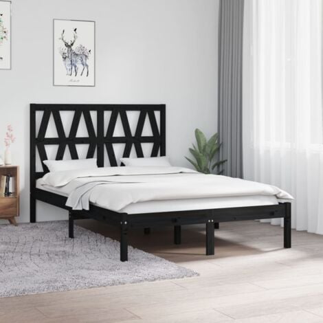 Estructura cama madera maciza pino doble negra 120x190 cm