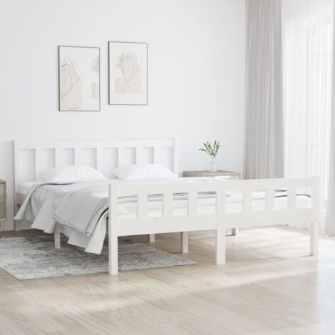 Maison Exclusive Estructura de cama madera contrachapada blanca 135x190 cm