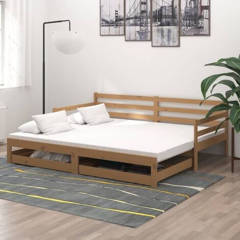 Sofá cama extensible con dos cajones de almacenamiento, cama plegable de  madera maciza, tamaño individual/king, tamaño individual