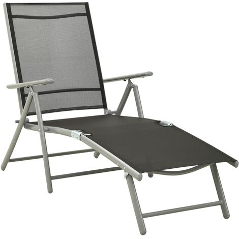 Tumbona plegable Mueble para patio Asiento de jardín textilene y aluminio  negro y plateado ES24559A