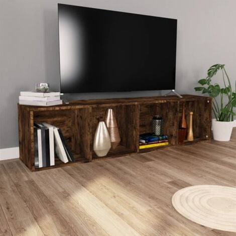 Mesa TV Salon,Mueble TV metal y madera contrachapada roble marrón  200x30x50cm -CD16487