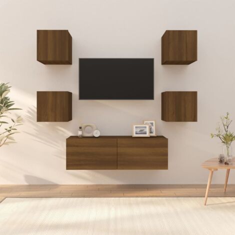 Mueble TV esquinero de contrachapado de madera de fresno y blanco