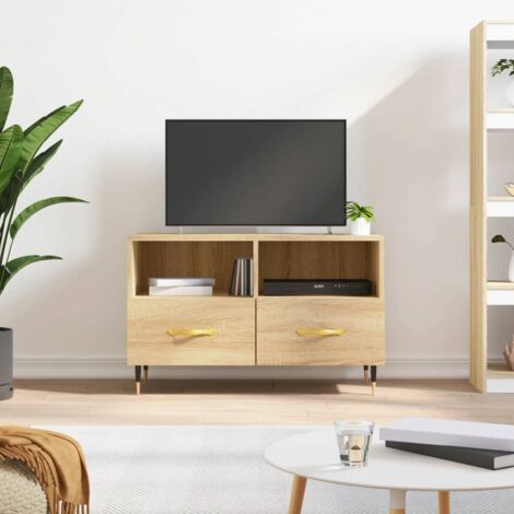 Mueble TV - para la sala de estar - 140 cm de ancho - roble lancaster /  negro brillo - Bianko