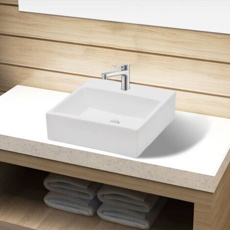 Lavabo sobre - Lavamano de cerámica cuadrado orificio de grifo y desagüe blanco BHF38054 MaisonChic