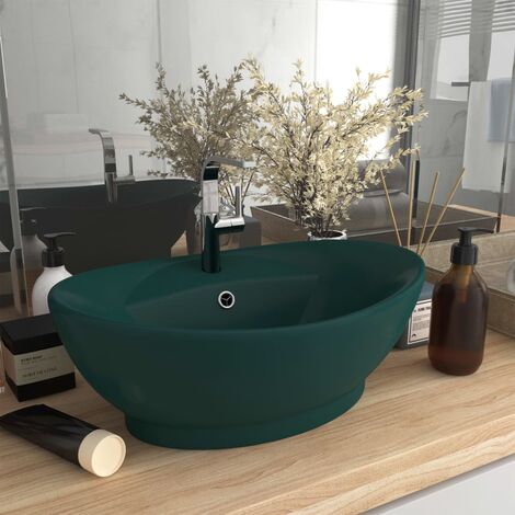 Lavabo/Lavamano lujo con rebosadero cerámica verde oscuro 58,5x39 cm  BHF14926 MaisonChic