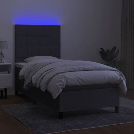 Cama box spring con colchón LED tela marrón oscuro 80x200 cm