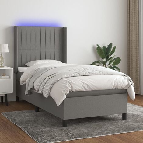 Base tapizada con colchón y LED Tela Negro 90x200 cm