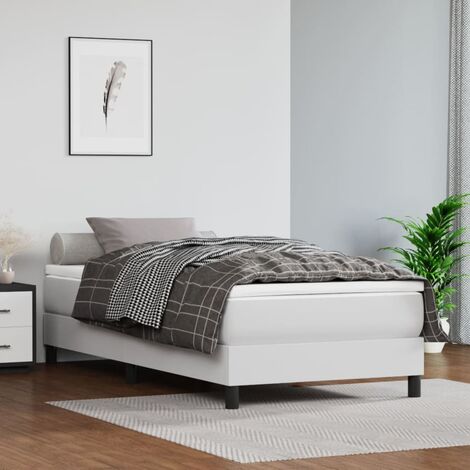 Cama para adulto，Cama box spring con colchón，Cama de matrimonio cuero  sintético blanco 180x200 cm