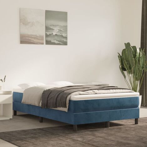 Cama Box Spring Con Colchón, Cama Para Adulto Terciopelo Azul Oscuro ...