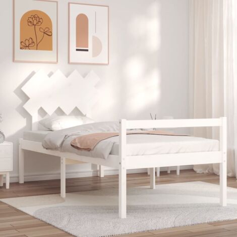 Estructura cama Marco de Cama Somier de Cama metal con cabecero y estribo  blanco 150x200 cm