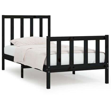 vidaXL Estructura de cama individual madera maciza negra 90x190 cm